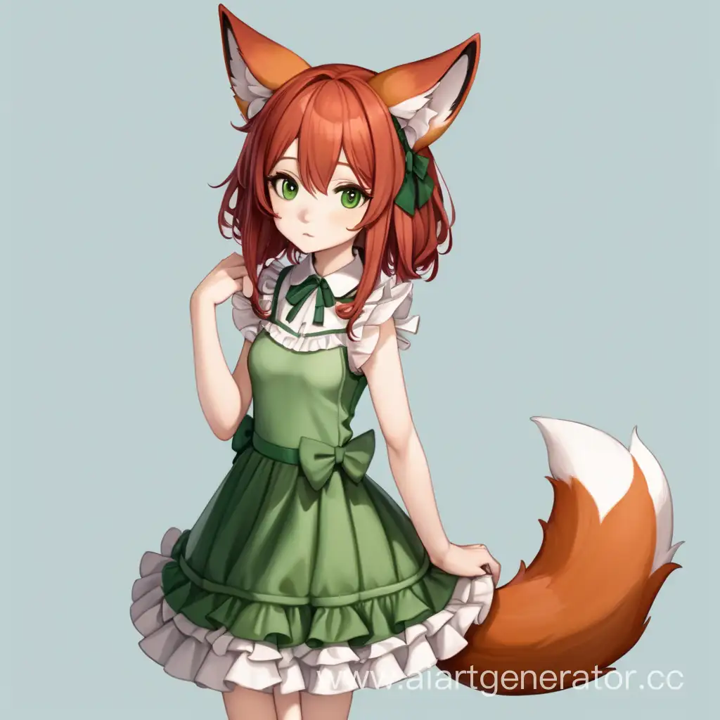 Adorable-RedHaired-Fox-Girl-in-Elegant-Green-Dress