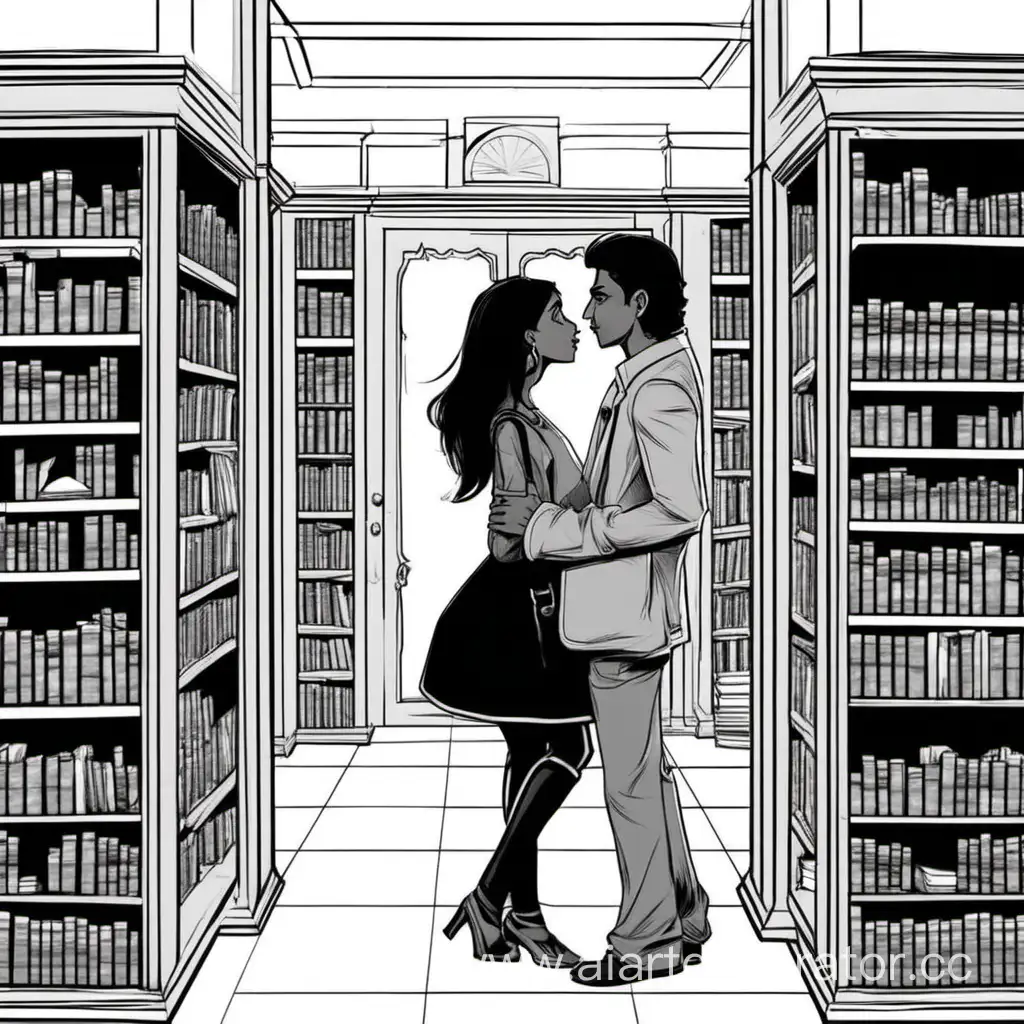 Камал рай и Деви Шарма, из игры "Клуб Романтики", целуюься в библиотеке, но за дверьми стоит другой человек, который вот вот узнает их тайну