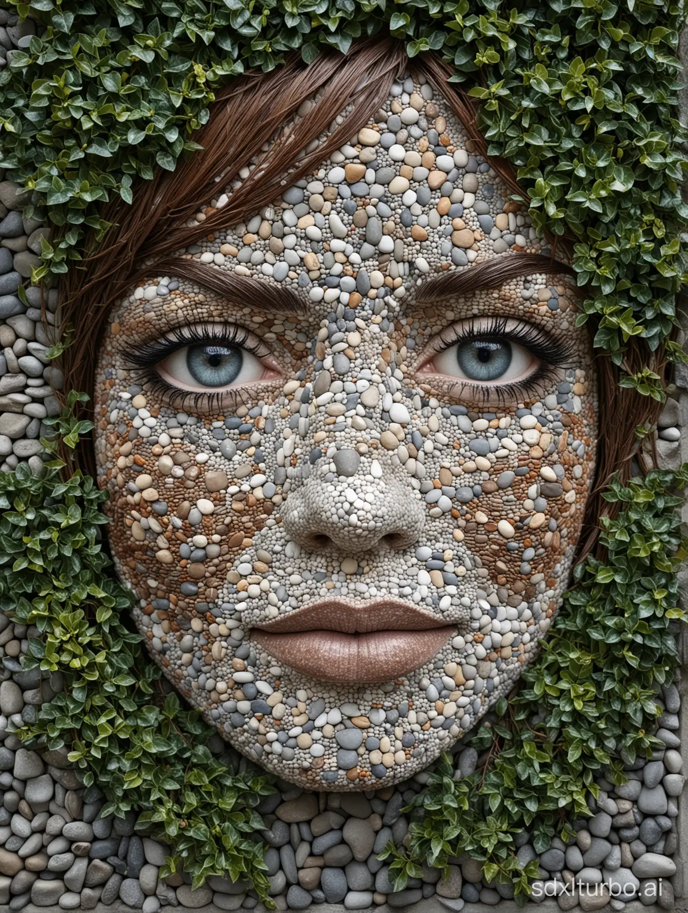 Portrait-of-Emma-StoneLike-Woman-Crafted-from-Pebbles-on-Rustic-Wall