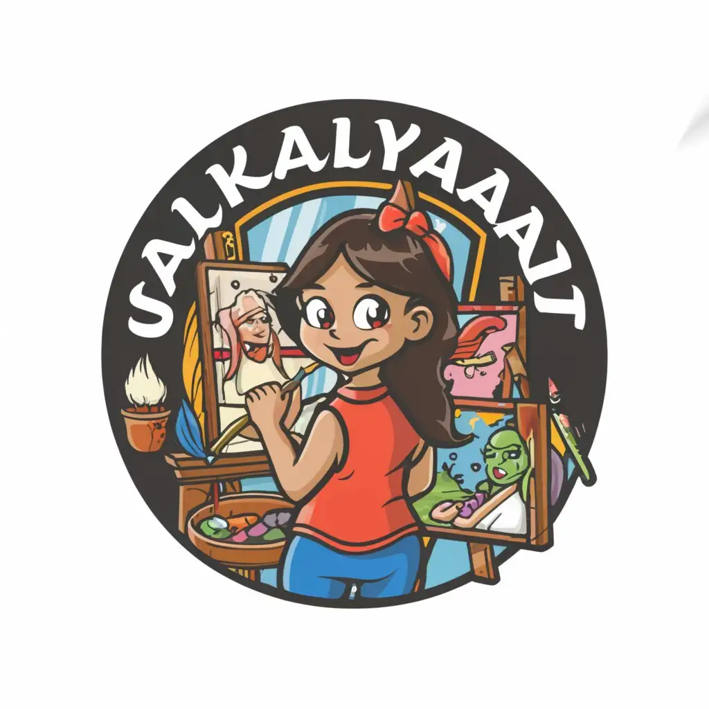 a logo design, with the text 'SAIKALYANI ART'S', main symbol: DRAWING KIDS, ARTIST GIRL, POTRAITS, complex, to be used in Education industry, clear background
