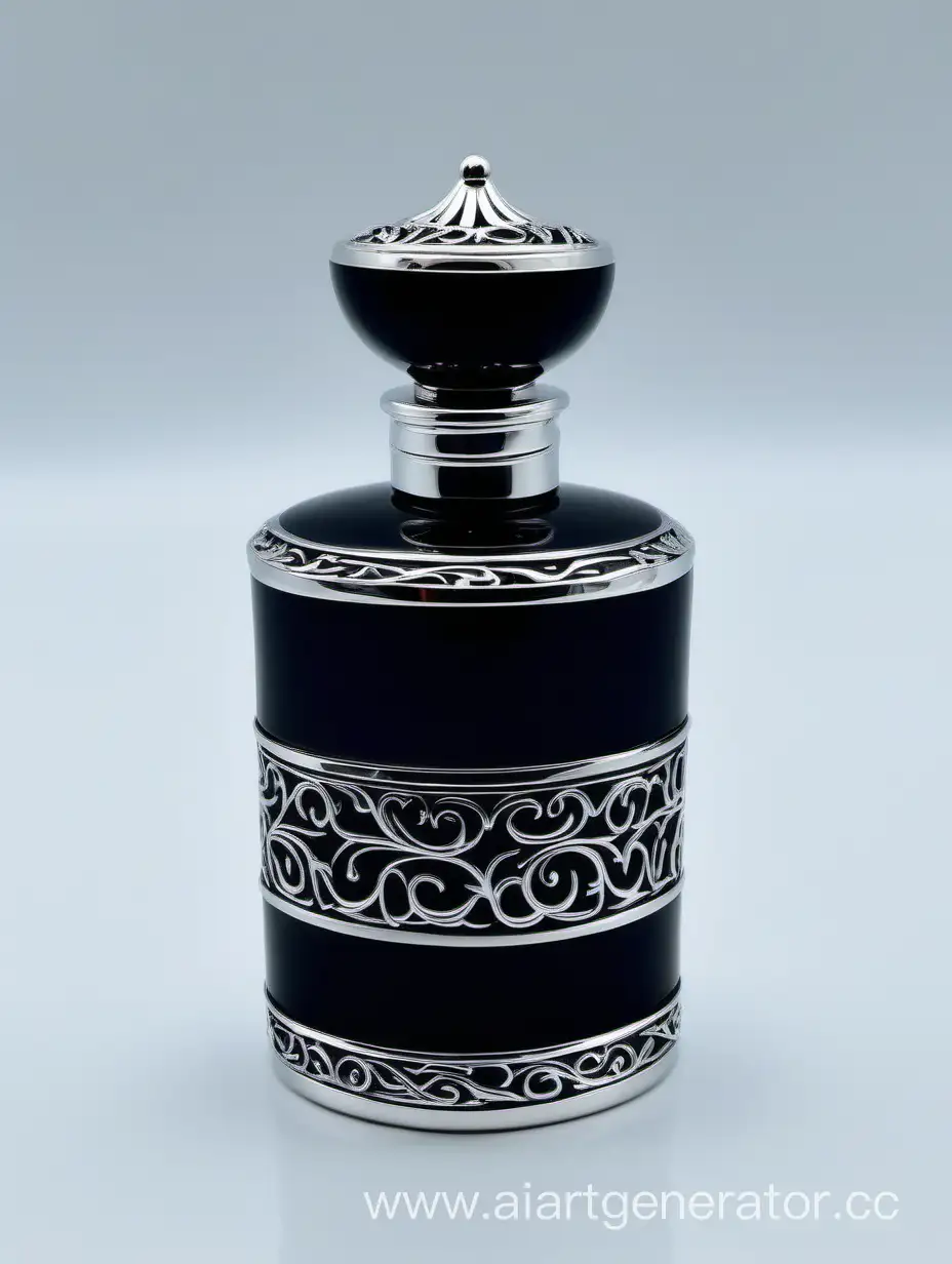 Elegant-Black-and-Turquoise-Zamac-Perfume-Bottle-with-Stylish-Silver-Accents