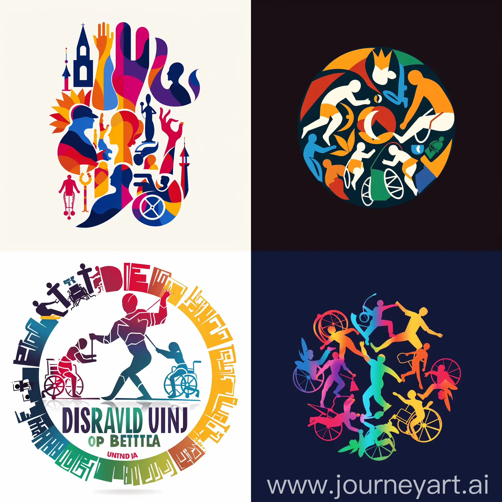 logotipo institucional de una asociación "Discapacitados Unidos por un mejor Jalisco" que contenga colores serios y abarque las distintas discapacidades con estilo contemporáneo