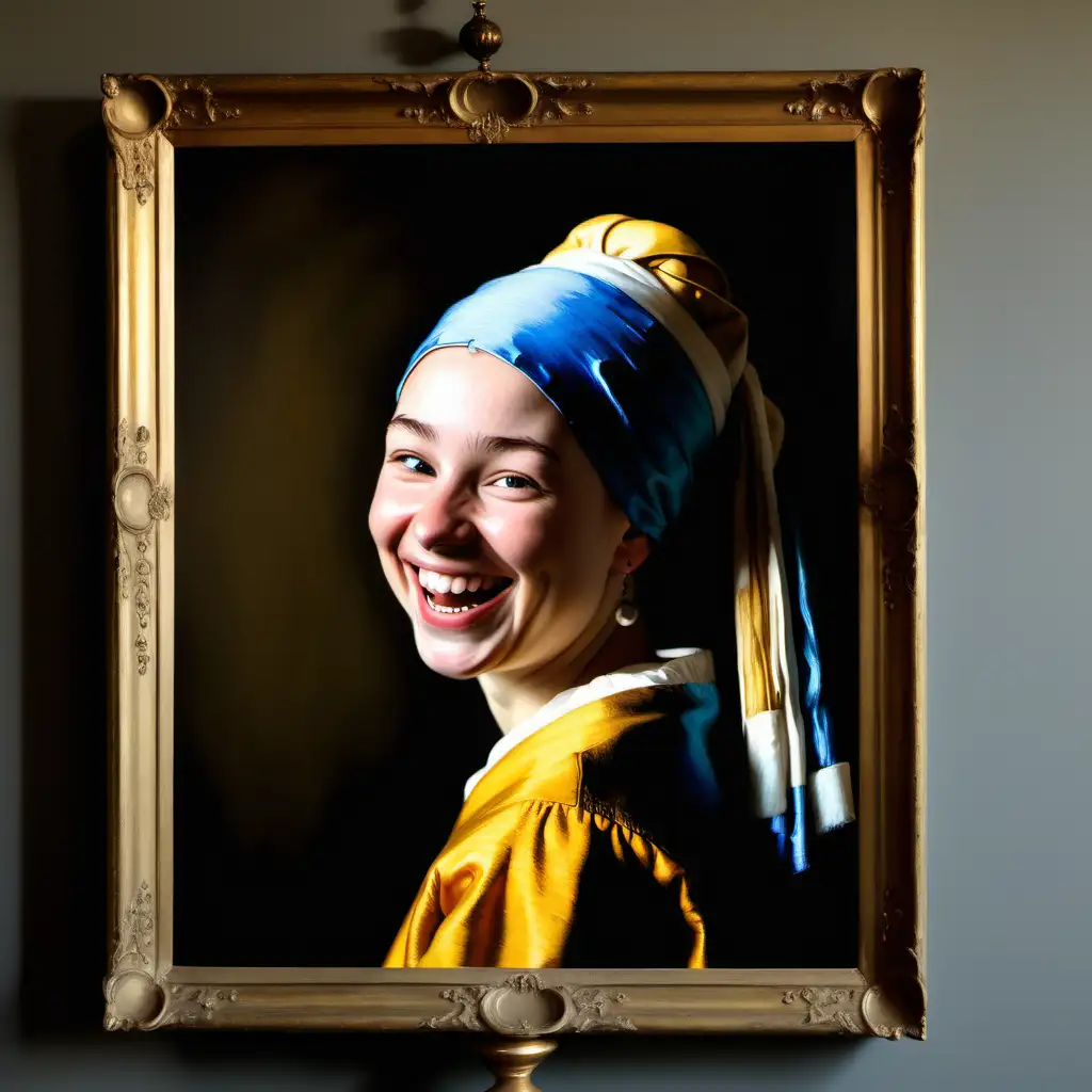Joyful Girl in Vermeer Style Laughing Painting