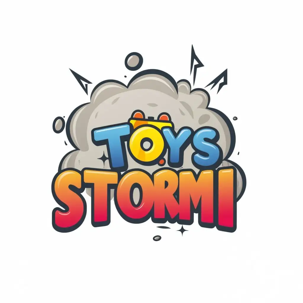 logo, Storm With Toys, with the text "TOYS STORM", typography