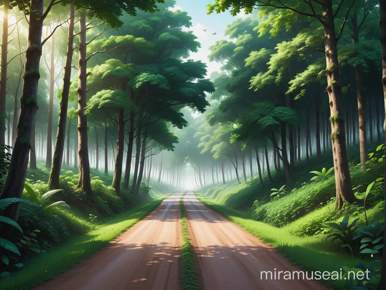 茂密森林，还有道路，正面