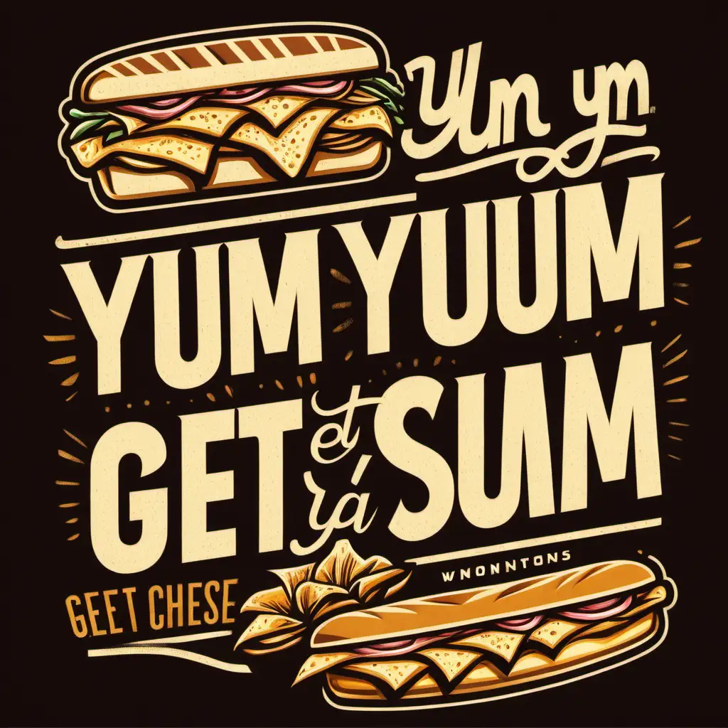 Yum Yum Get Ya Sum Typographic logo grilled cheeses, hoagie, wontons and blooming potatoes