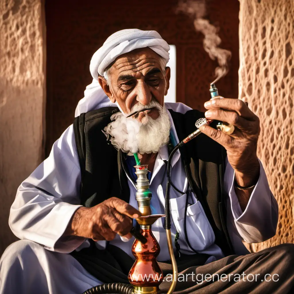Wise old arab man smoking zaza