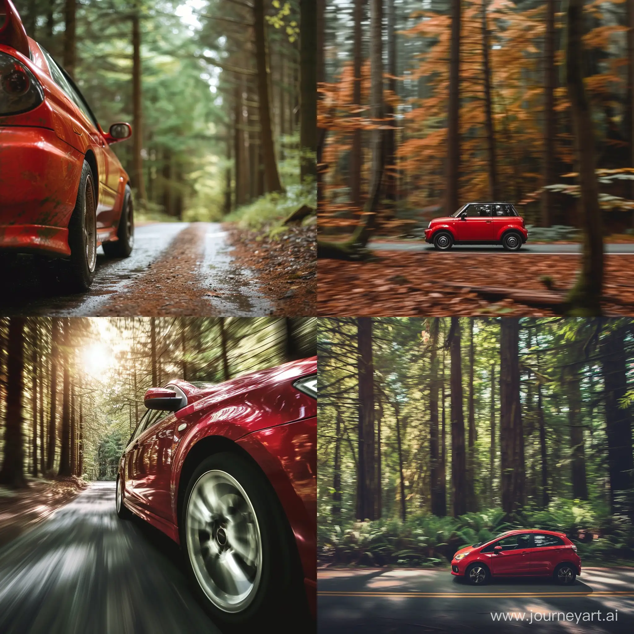 Red-Car-Driving-Through-Enchanted-Forest