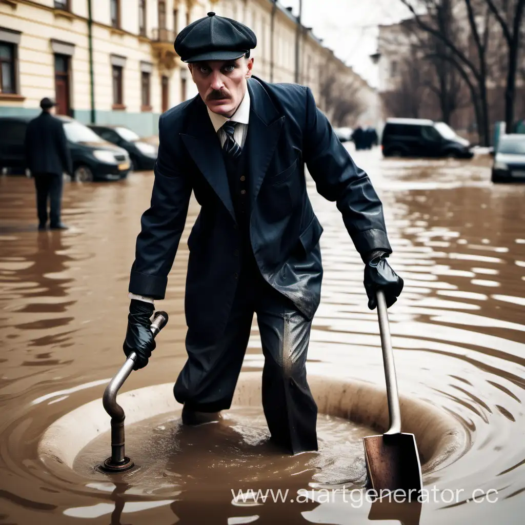 Classically-Dressed-Plumber-Fixes-Burst-Pipe-Amid-Moscow-Flooding