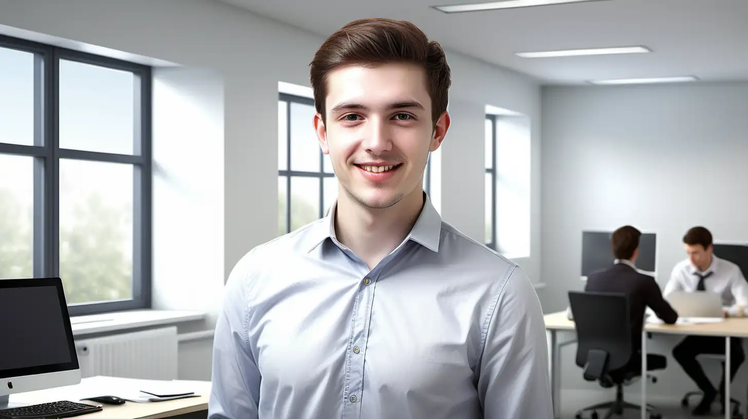 Young European Office Trainee in Friendly Photorealistic Setting