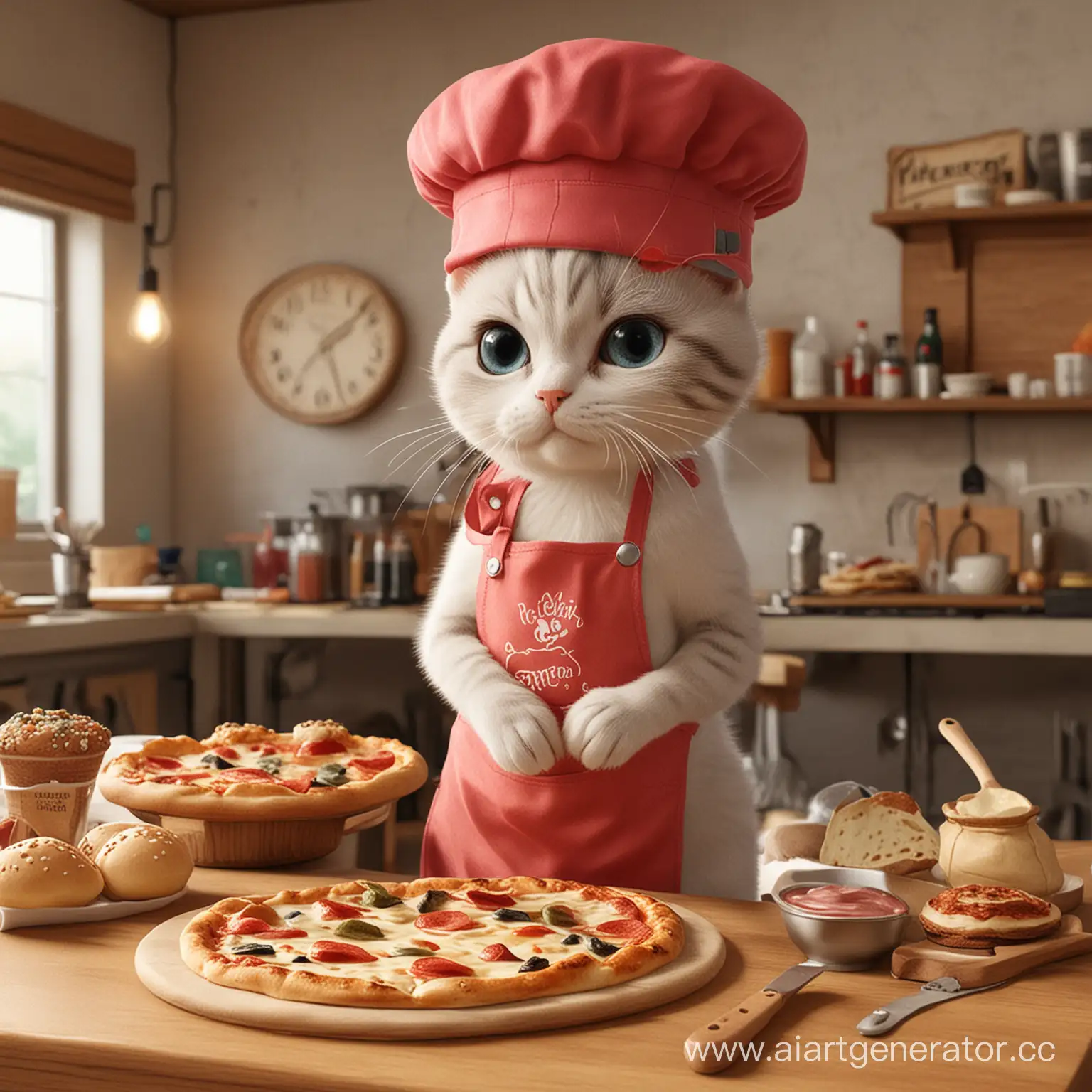 Adorable-Kitten-Baker-Making-Pizza-in-a-Cozy-Pizzeria-Setting