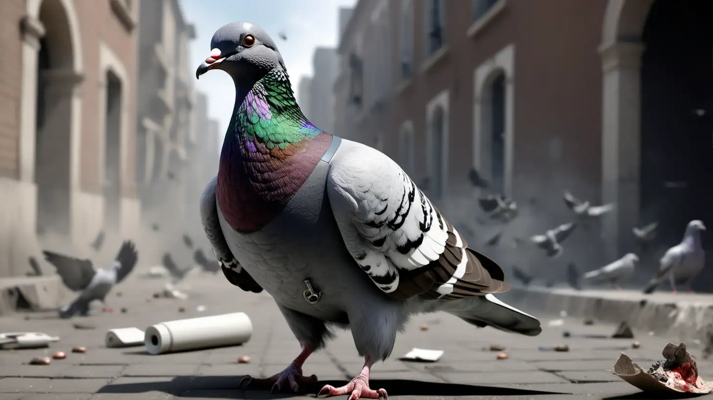 Wounded War Hero Pigeon Courage and Resilience Captured in a Realistic Image