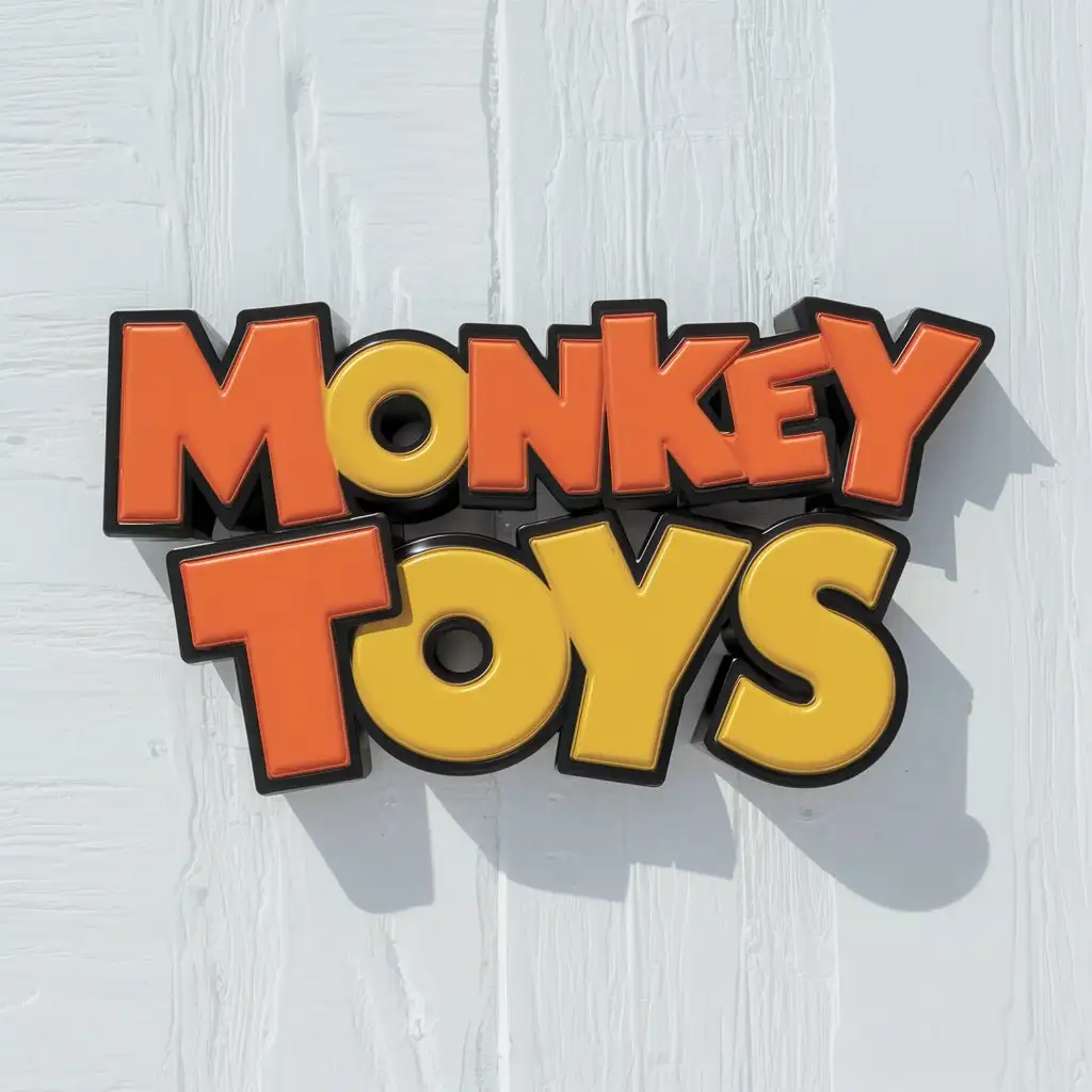 Create me a title called "Monkey Toys" with the colorful letters with a white background