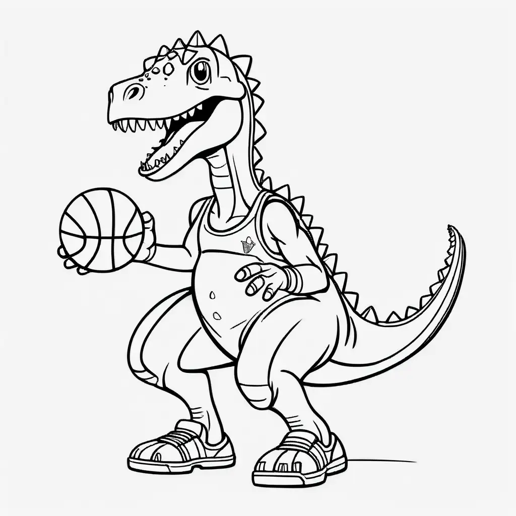 Friendly Dinosaur Coloring Page Pachycephalosaurus Playing Basketball