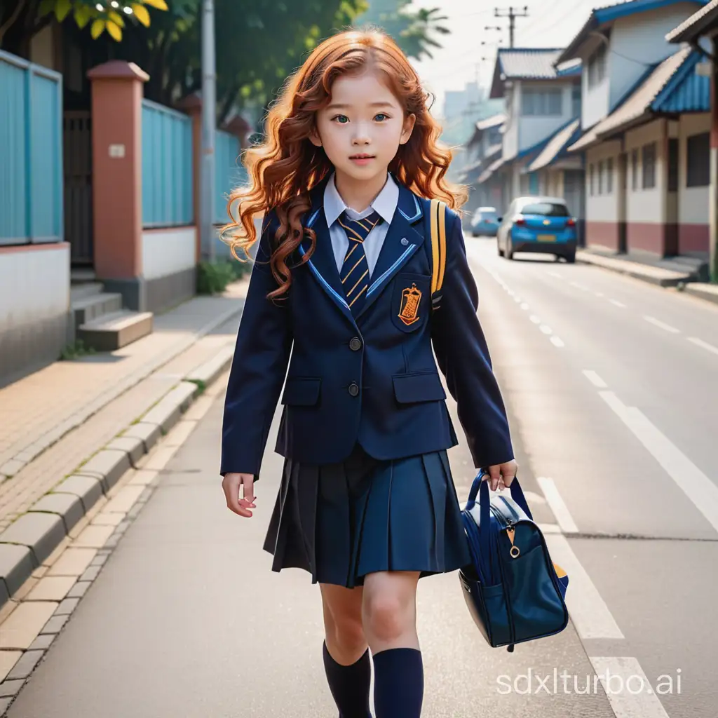 Young-Girl-with-Ginger-Hair-and-School-Uniform-Walking-Home