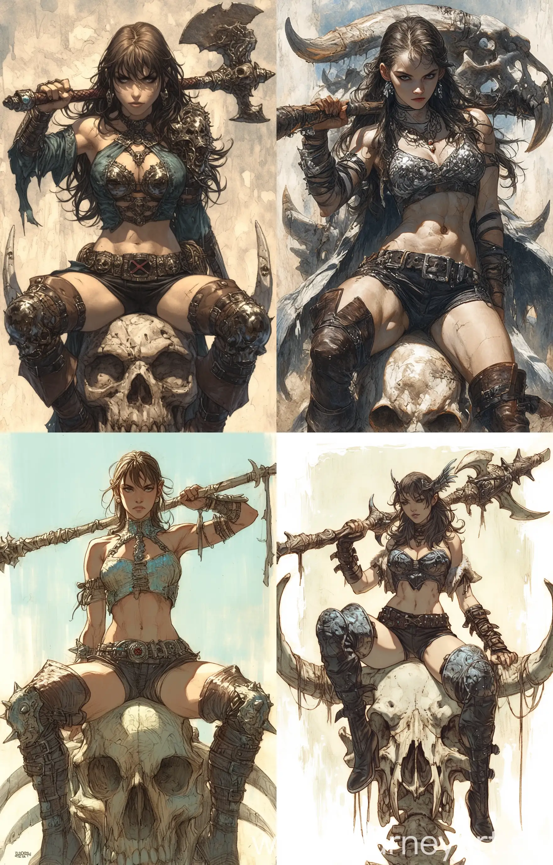Exquisite-Women-Warrior-QueenPirate-on-Bone-Totem-with-Fighting-Staff