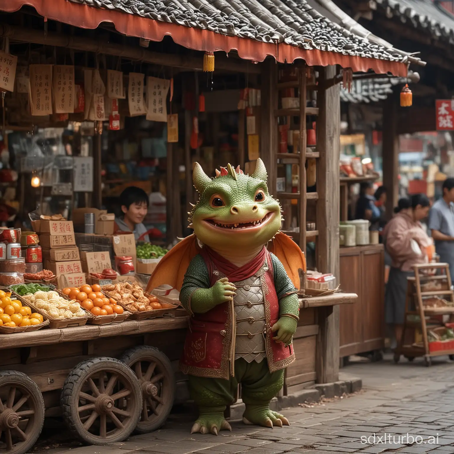 The little dragon is an animal with short wings, chubby and cute and charming

Act IV: Success and Expansion

Successful Transitions:

Scene: In front of Xiaolong's stall, a long line of customers waiting. He was busy making good food, sweat dripping from his forehead.

Emotion: A successful smile on the face, pride and satisfaction in the eyes.