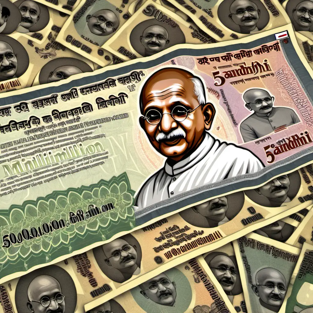 Gandhiji with 5 Million Currency Iconic Representation of Wealth and Leadership