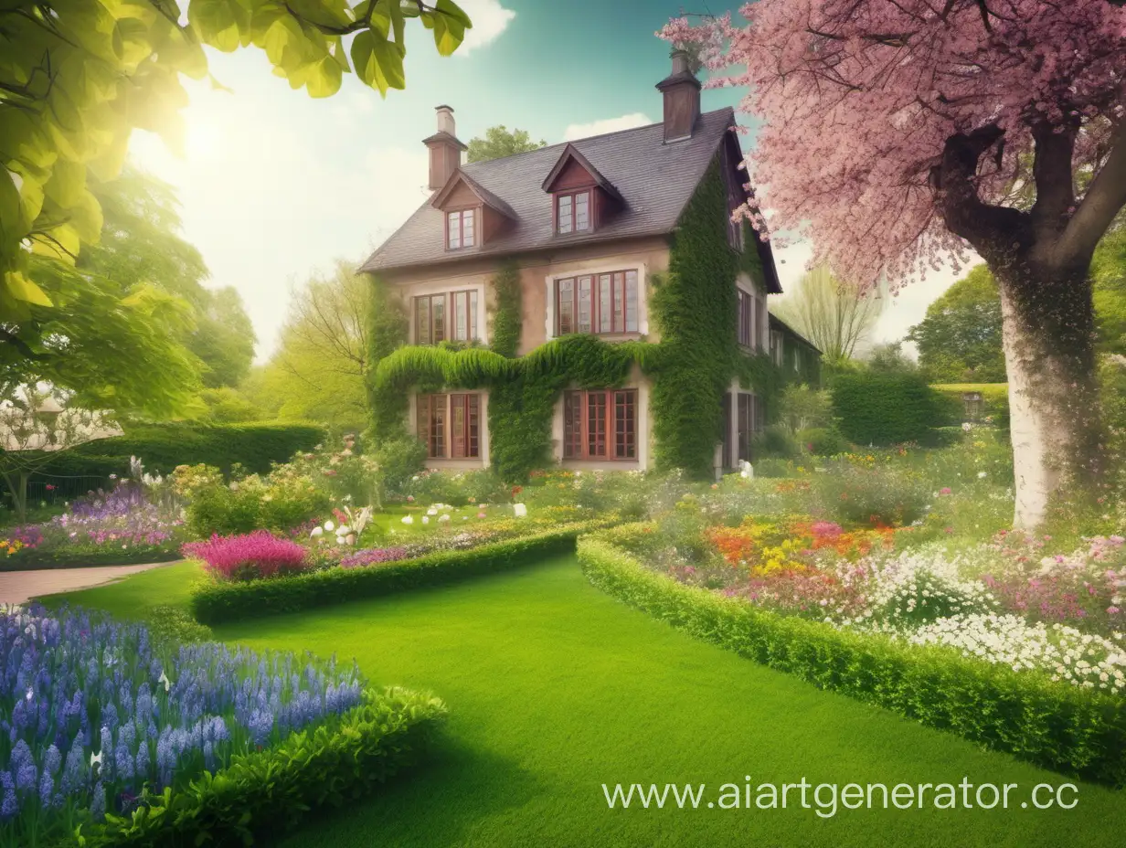 Enchanting-Spring-Garden-Surrounding-Vintage-Country-House