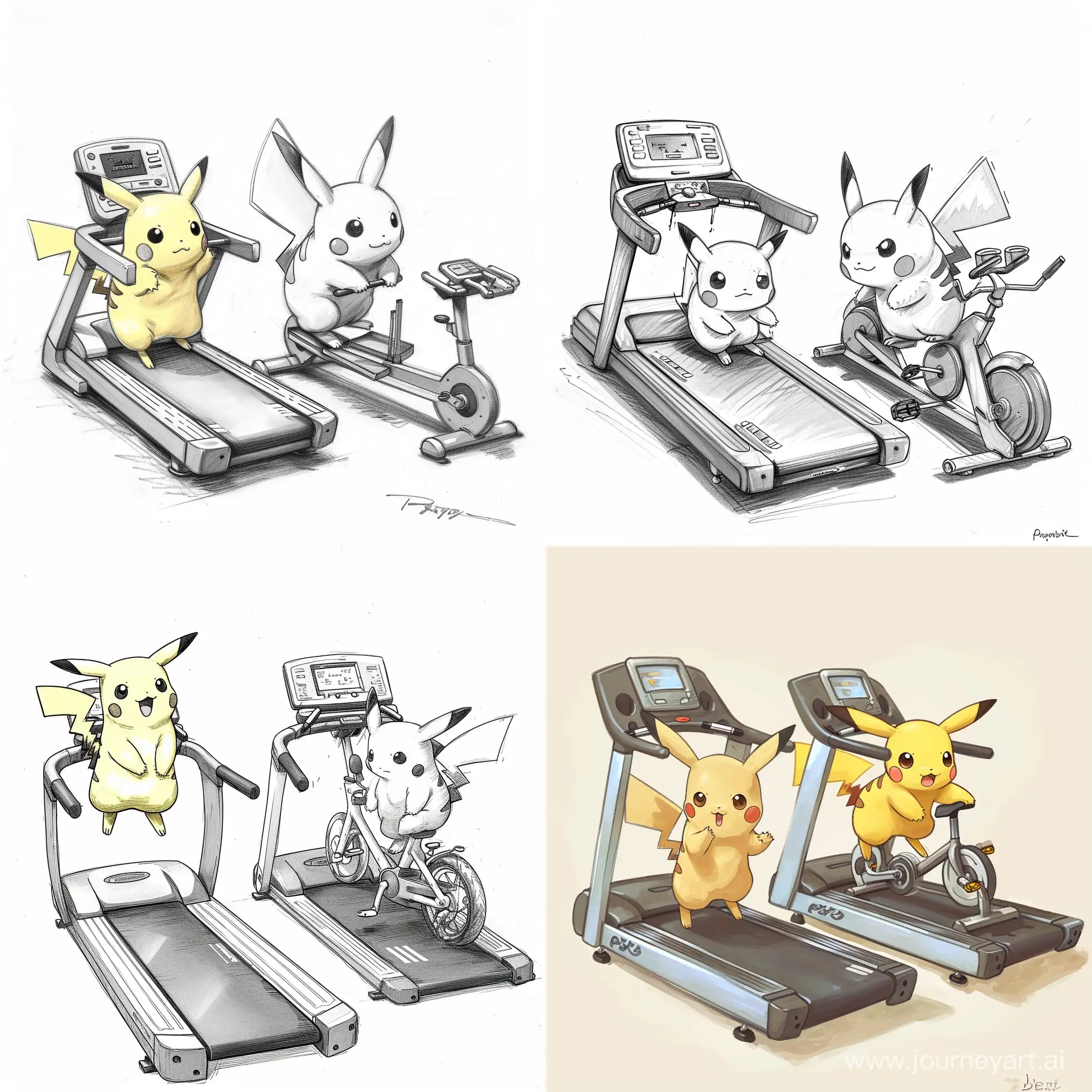 Pikachu-Fitness-Duo-Electric-Workout-on-Treadmill-and-Training-Bike