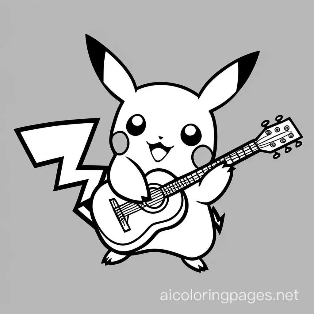 pikachu playing guitar
, Coloring Page, black and white, line art, white background, Simplicity, Ample White Space. The background of the coloring page is plain white to make it easy for young children to color within the lines. The outlines of all the subjects are easy to distinguish, making it simple for kids to color without too much difficulty