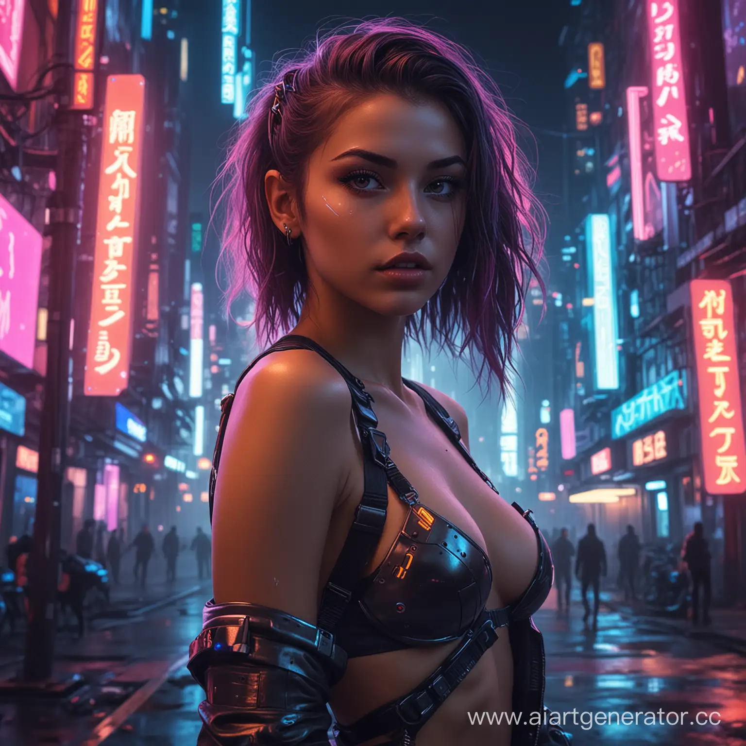 Futuristic-Cyberpunk-Cityscape-with-Young-Woman-in-Neon-Lights