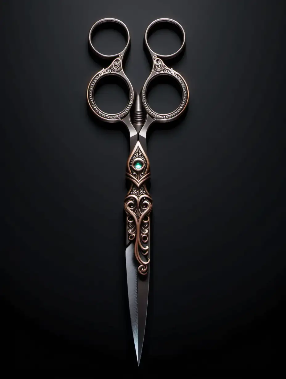 Fantasy-Style-Old-Scissors-with-Wide-Dark-Metal-Blades-on-Transparent-Background