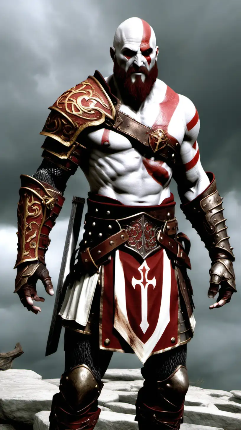 Kratos in White and Red Knights Templar Armor
