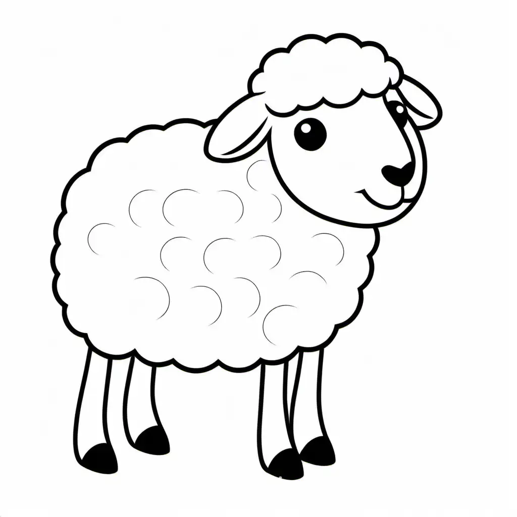 Sheep, Coloring Page, black and white, line art, white background, Simplicity, Ample White Space. The background of the coloring page is plain white to make it easy for young children to color within the lines. The outlines of all the subjects are easy to distinguish, making it simple for kids to color without too much difficulty