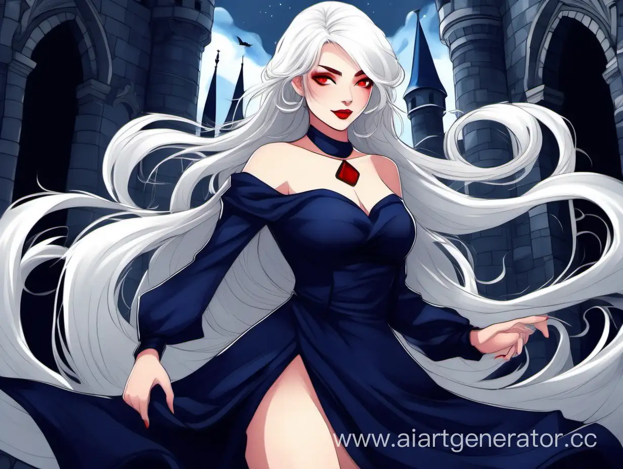 Enchanting-WhiteHaired-Maiden-in-Dark-Blue-Dress-at-Mysterious-Castle