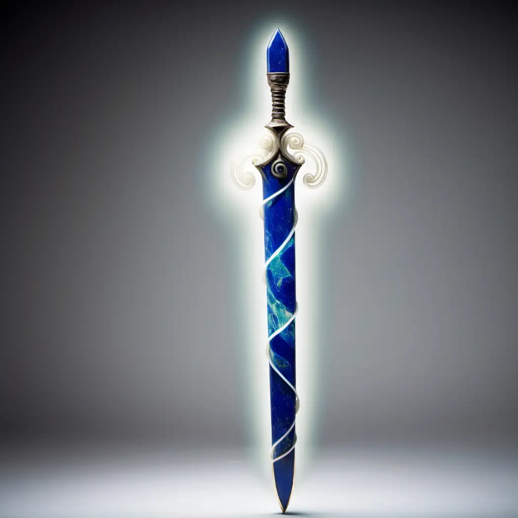Luminous lapis sword with three thin ivory rods spiraling around it