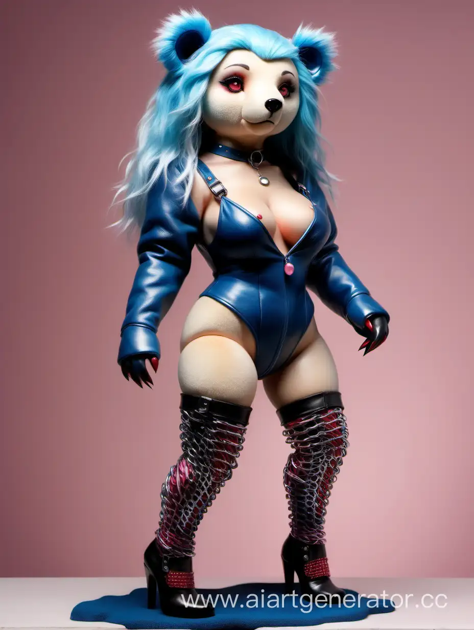 Fashionable-Plush-Bear-with-Blue-Hair-and-Leather-Outfit