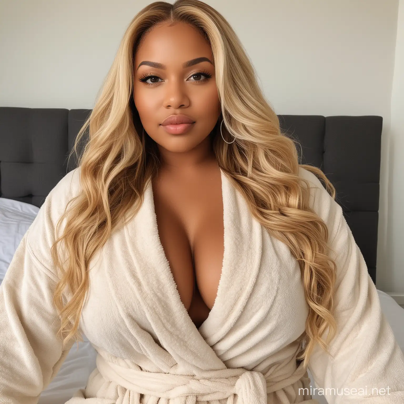 Image prompt/: generate a boot pictures of a light skinned south african curvy, thick girl that looks like me, with a dirty blonde straight hd lace front weave, in Spa robe