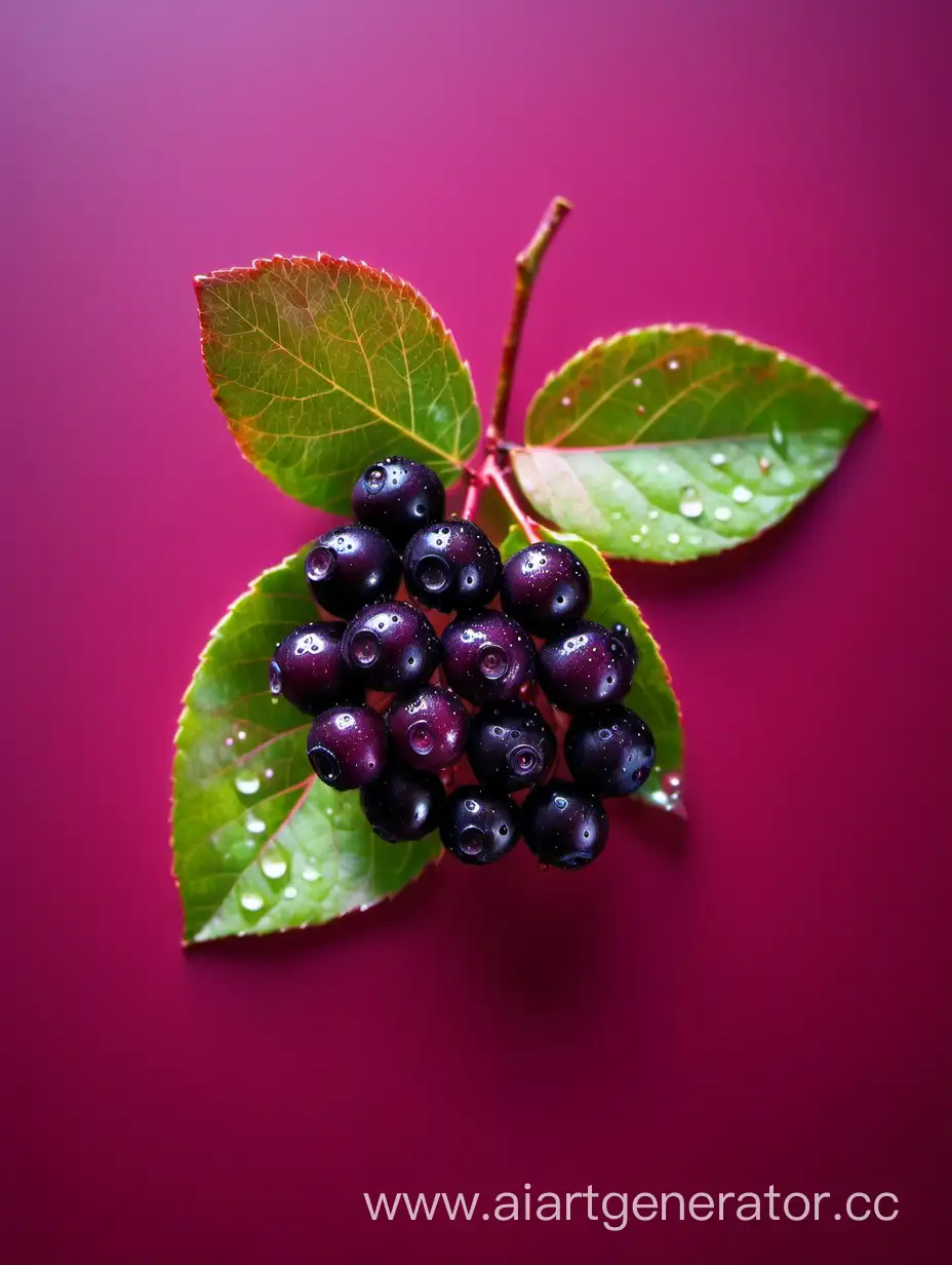 Vibrant-Aronia-Berries-Glistening-on-Dark-Pink-Background