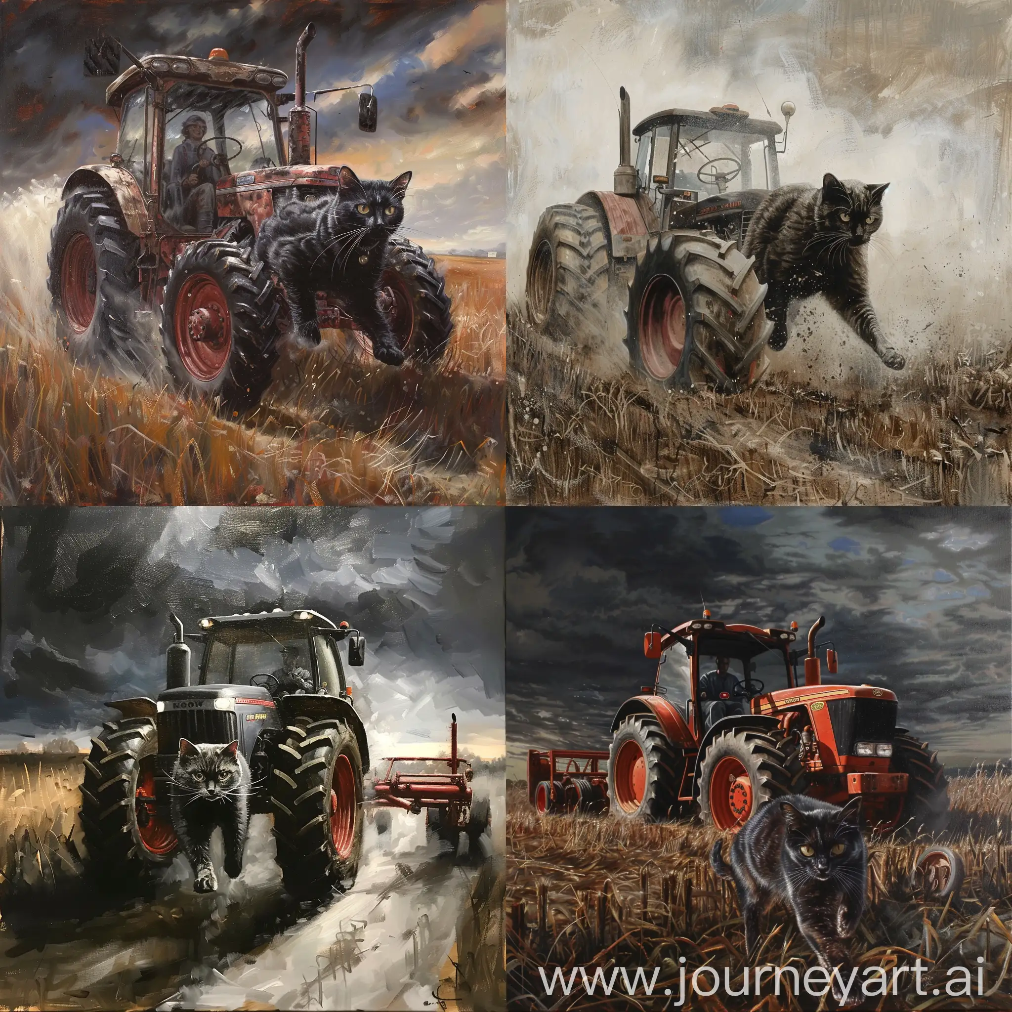 Realistic-Black-Cat-Running-Alongside-Tractor