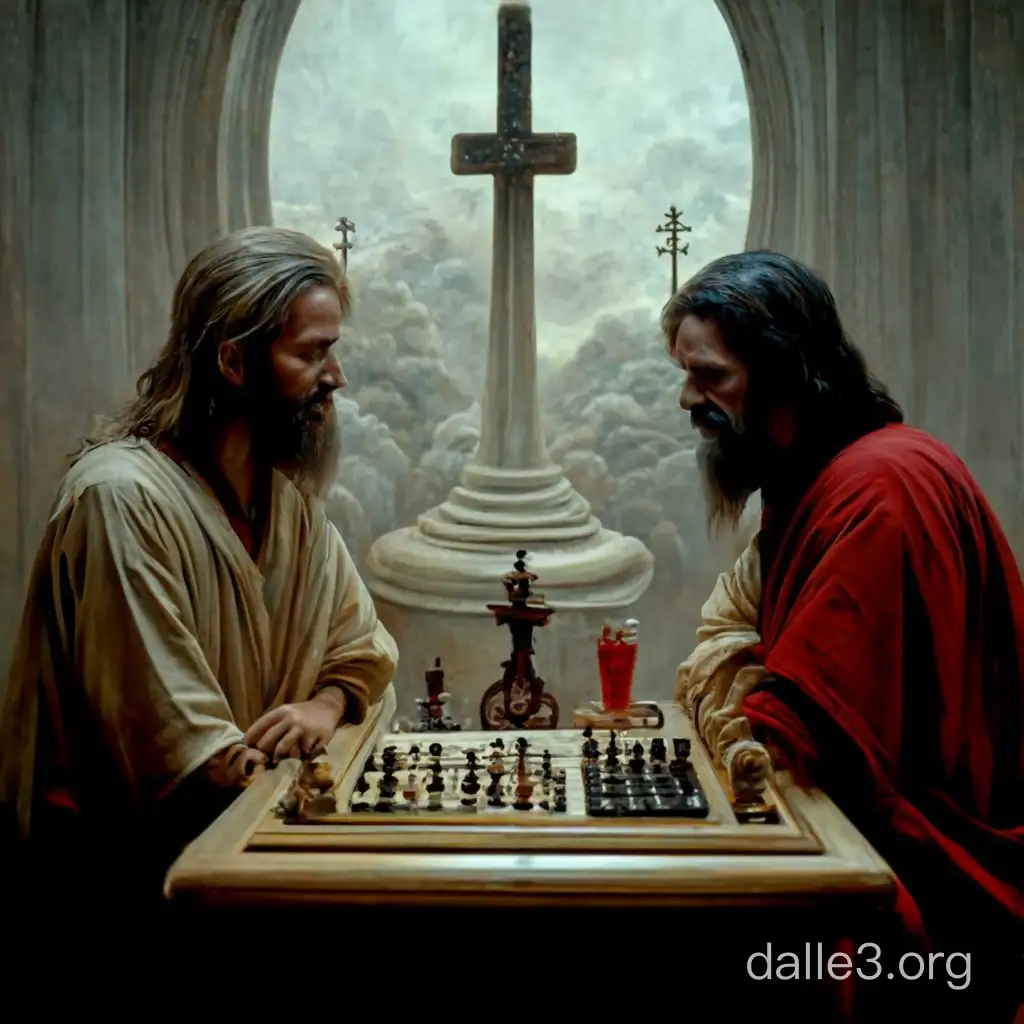 иисус и дьявол играют в шахматы