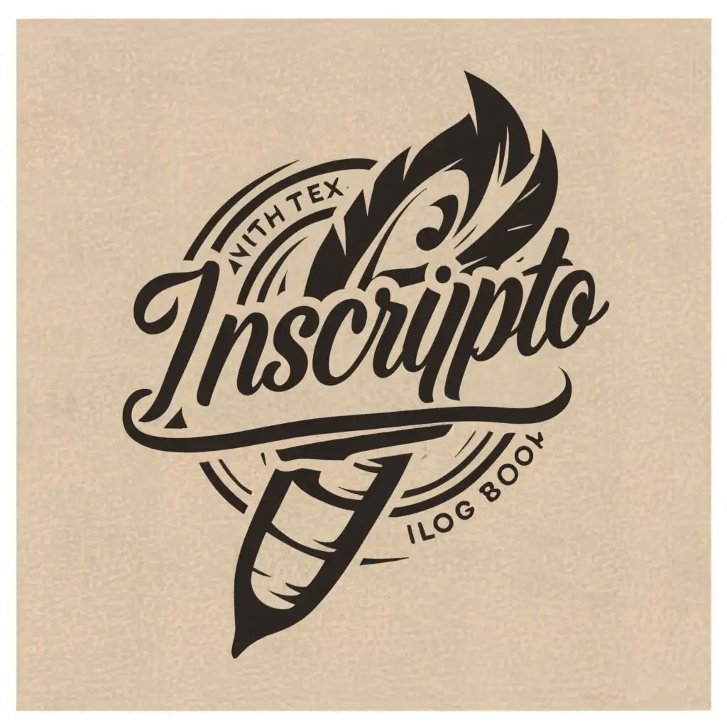logo, ink and quill, log book, modern, material, with the text "inscripto", typography