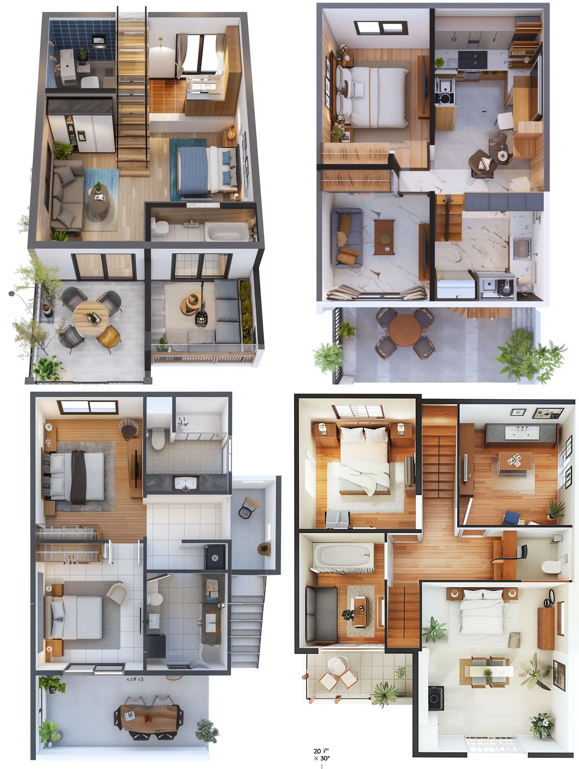 plan d'une maison 2 étage de 20 pieds par 30 pied avec les mesure de chaque longueur de mur , 1 salon une cuisine une salle de bain une chambre a coucher et un bureau