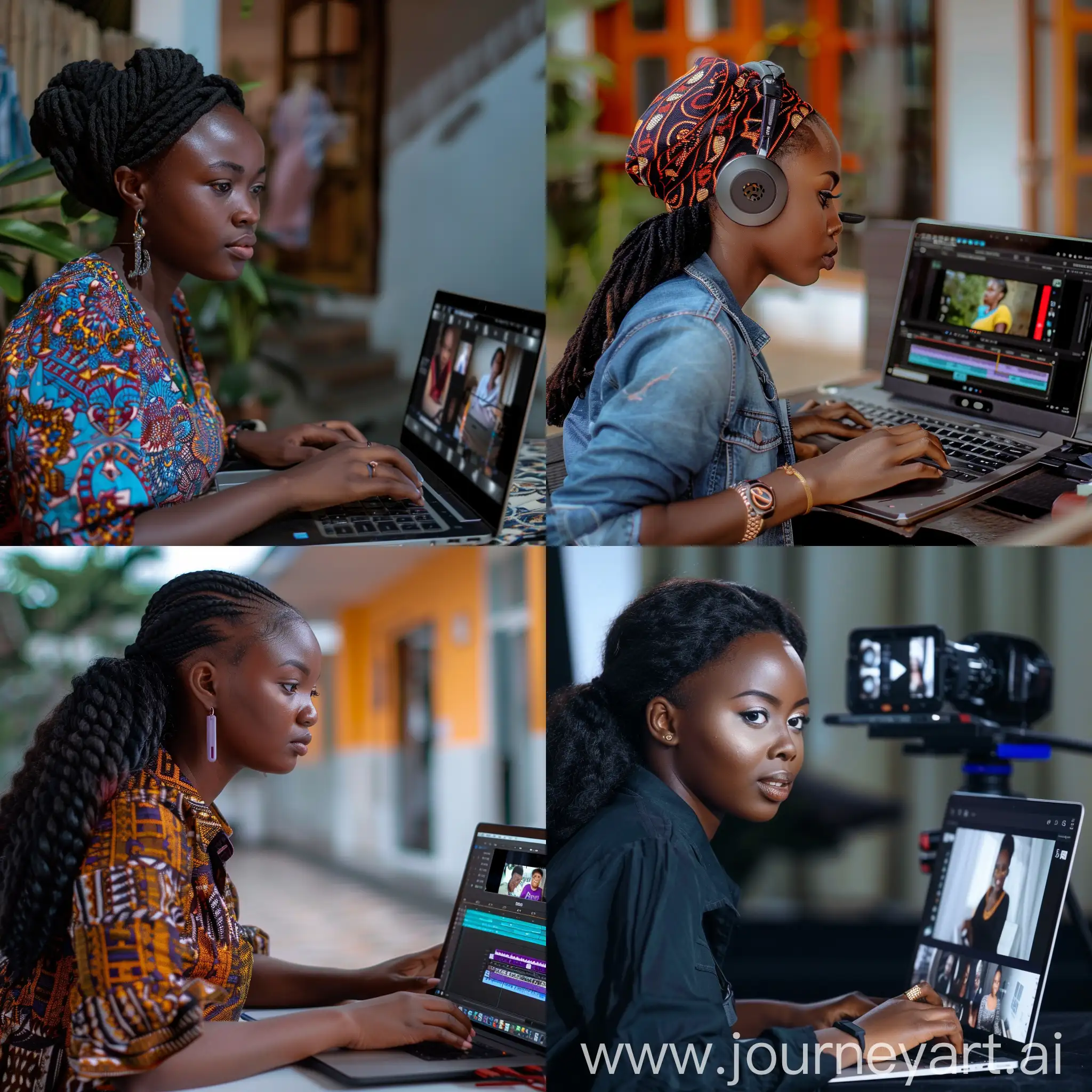 An image of a young African - Nigerian lady in her early 30s editing a video on her laptop