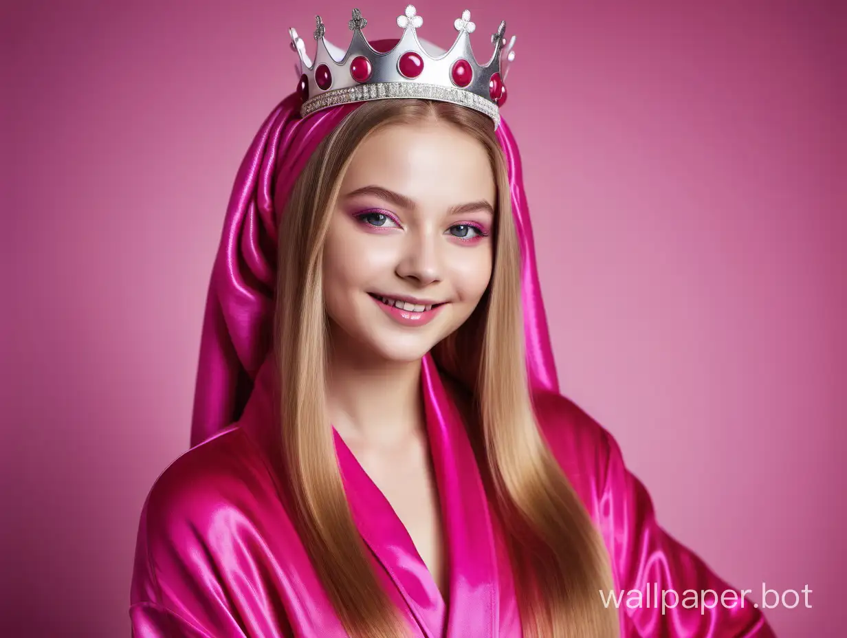 Elegant-Portrait-of-Queen-Yulia-Lipnitskaya-in-Pink-Fuchsia-Silk-Robe-and-Crown