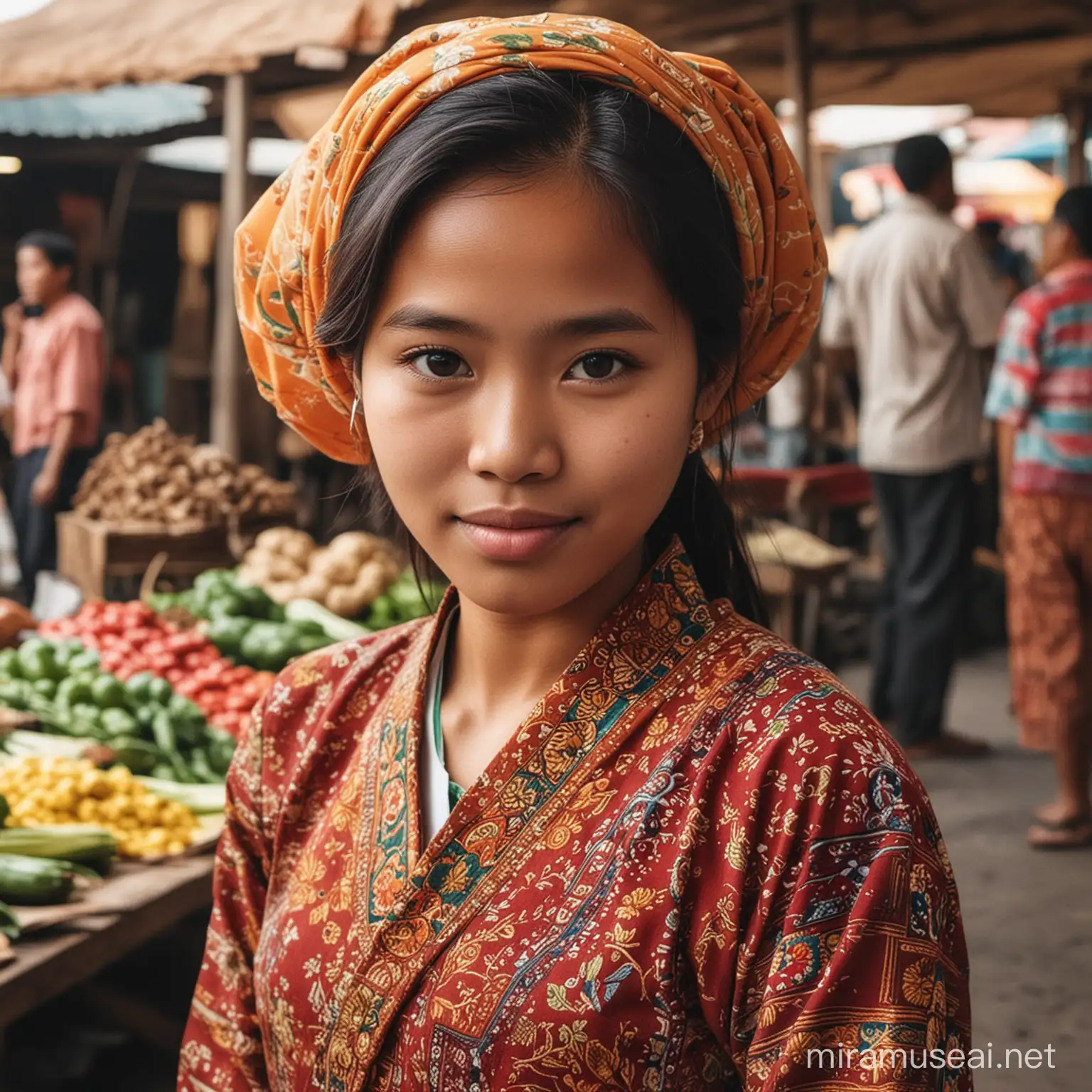 Indonesian Girl Shopping at Vibrant Traditional Market