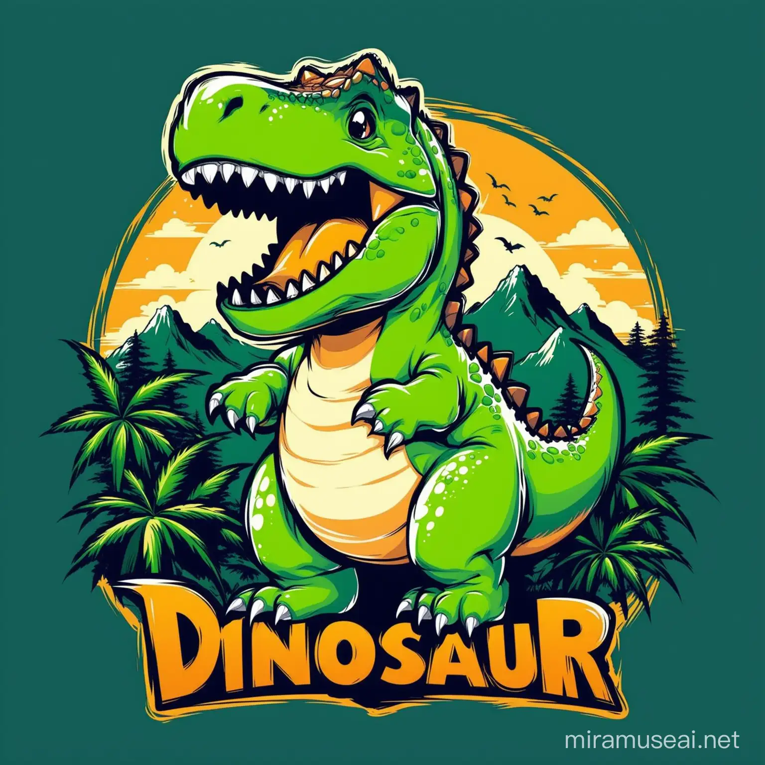Colorful Dinosaur TShirt Design with Dynamic Patterns and Vibrant Background