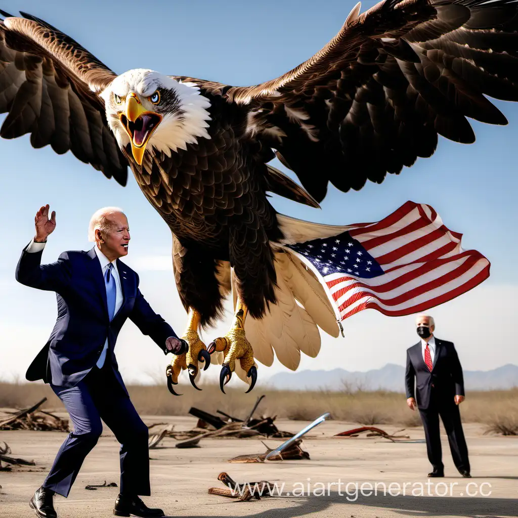 President-Joe-Biden-Facing-Eagle-Attack-with-United-States-Flag