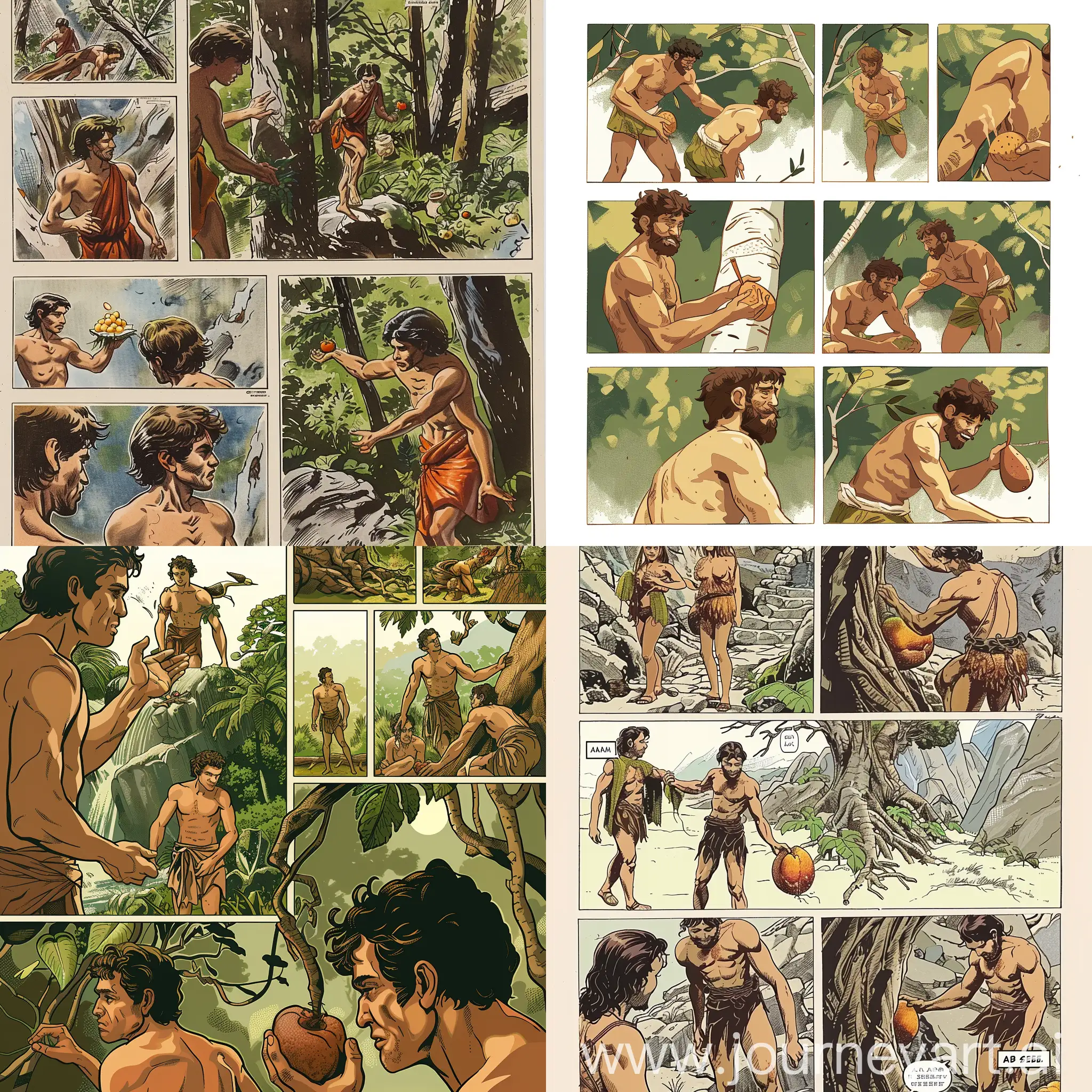 一组连环画来表现亚当和夏娃偷吃禁果的过程