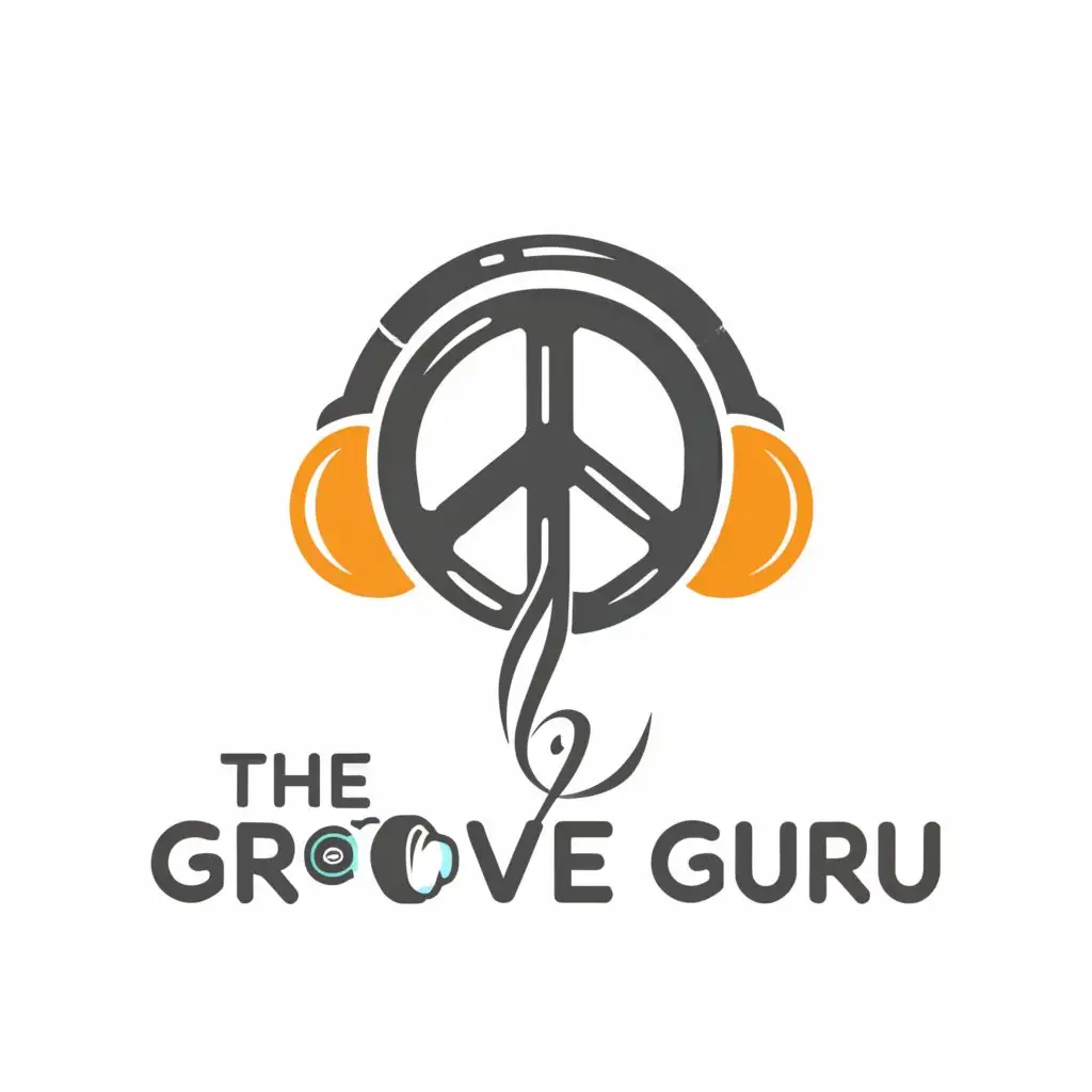 a logo design,with the text "The Groove Guru", main symbol:Headphones and Peace Sign,Moderate,clear background