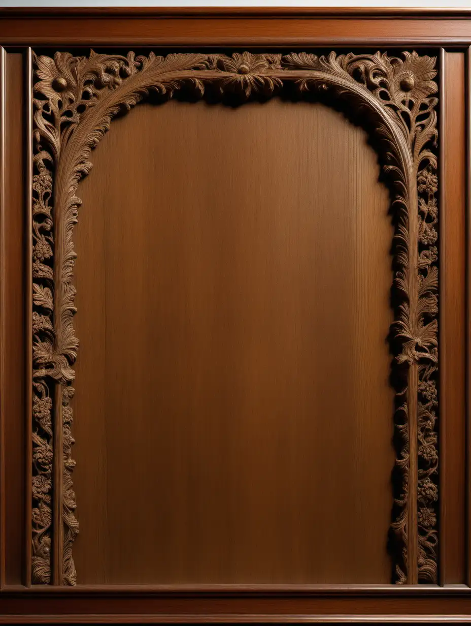 front aligned view of a narrow, subtle, delicately detailed border framing a wooden panel