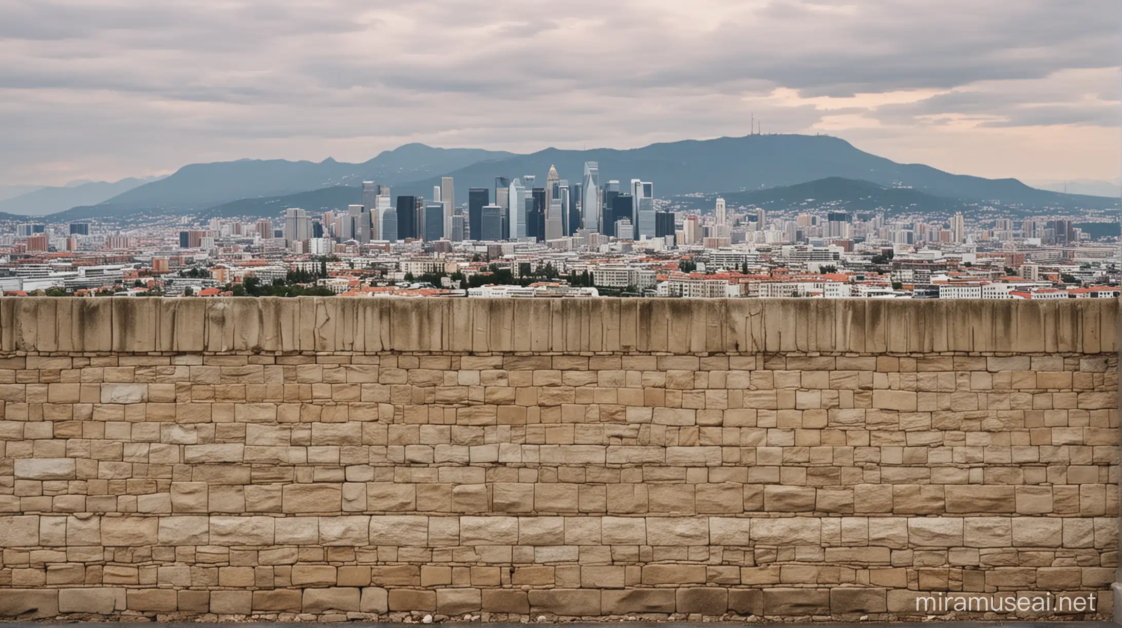 Urban Landscape City Skyline Behind a Brick Wall