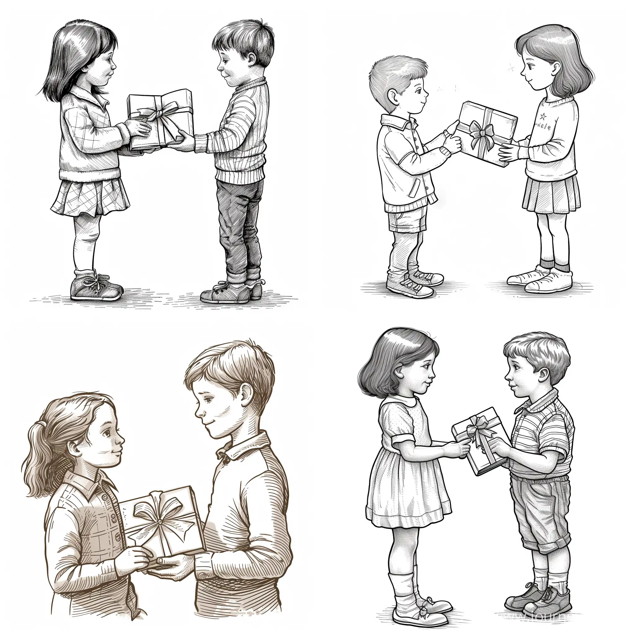 Charming-HandDrawn-Illustration-Sweet-Moment-of-Generosity-Between-an-8YearOld-Girl-and-a-7YearOld-Boy
