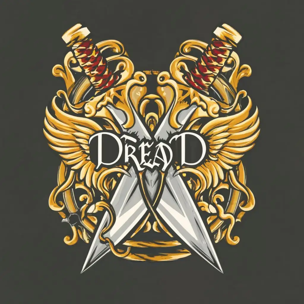 a logo design,with the text 'Dread', main symbol:daggers with wings,complex,be used in Entertainment industry,clear background