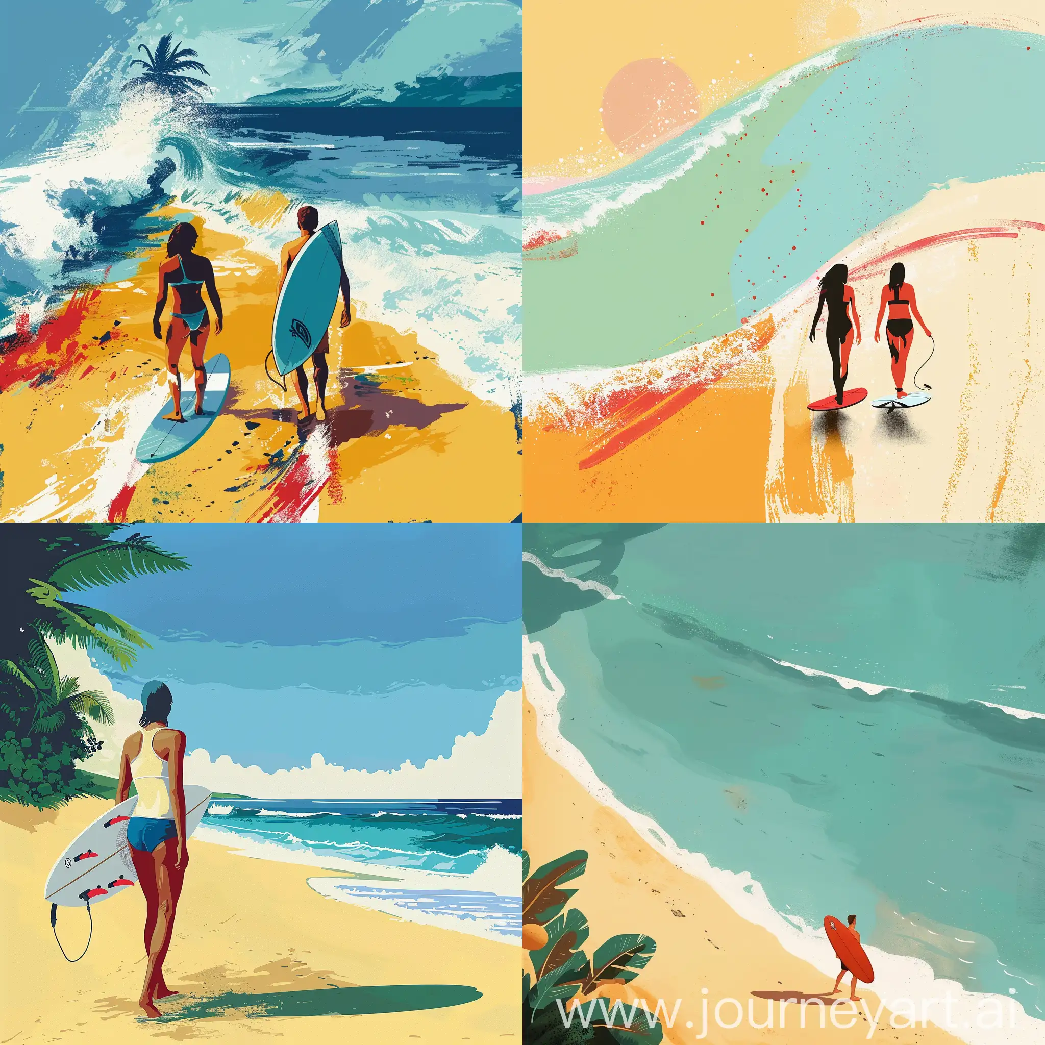 Vibrant-Beach-Scene-with-Pop-Art-Surfing-Illustration